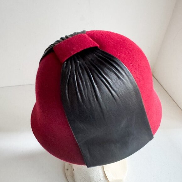 Vintage Red Burgundy Leather Detail Wool Felt Cloche hat - Picture 6 of 10